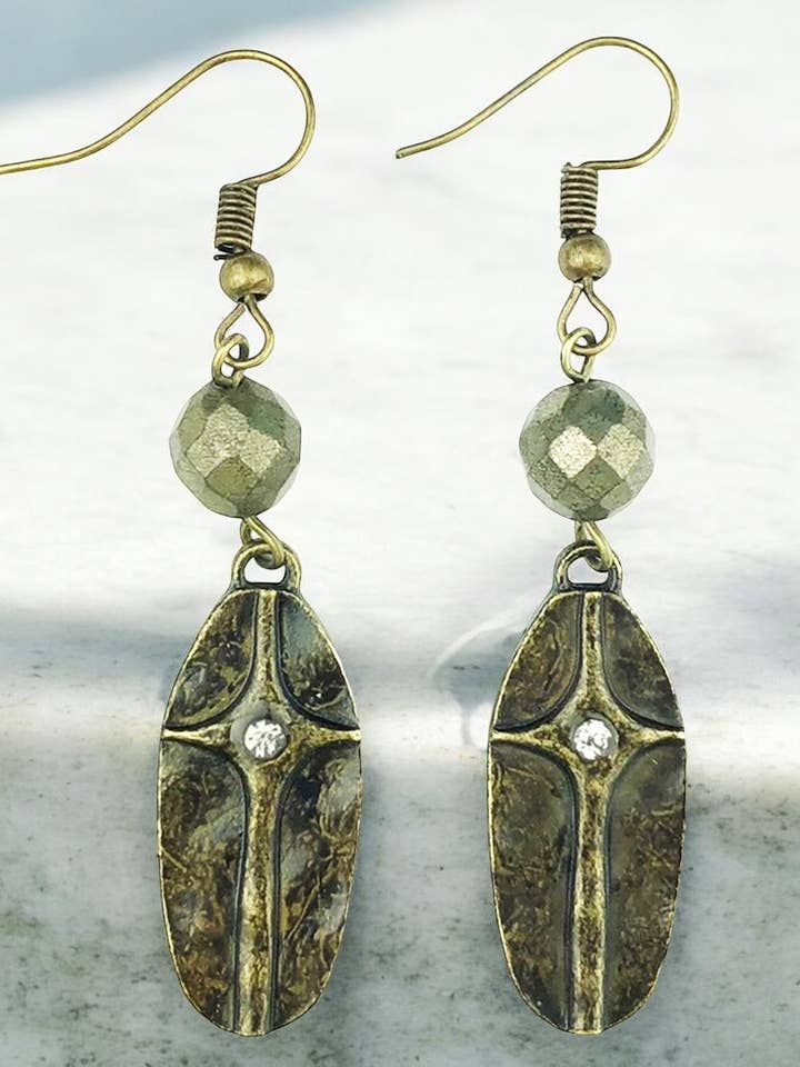 Pyrite and Metal Earring #2442 for wholesale by Ava Capri