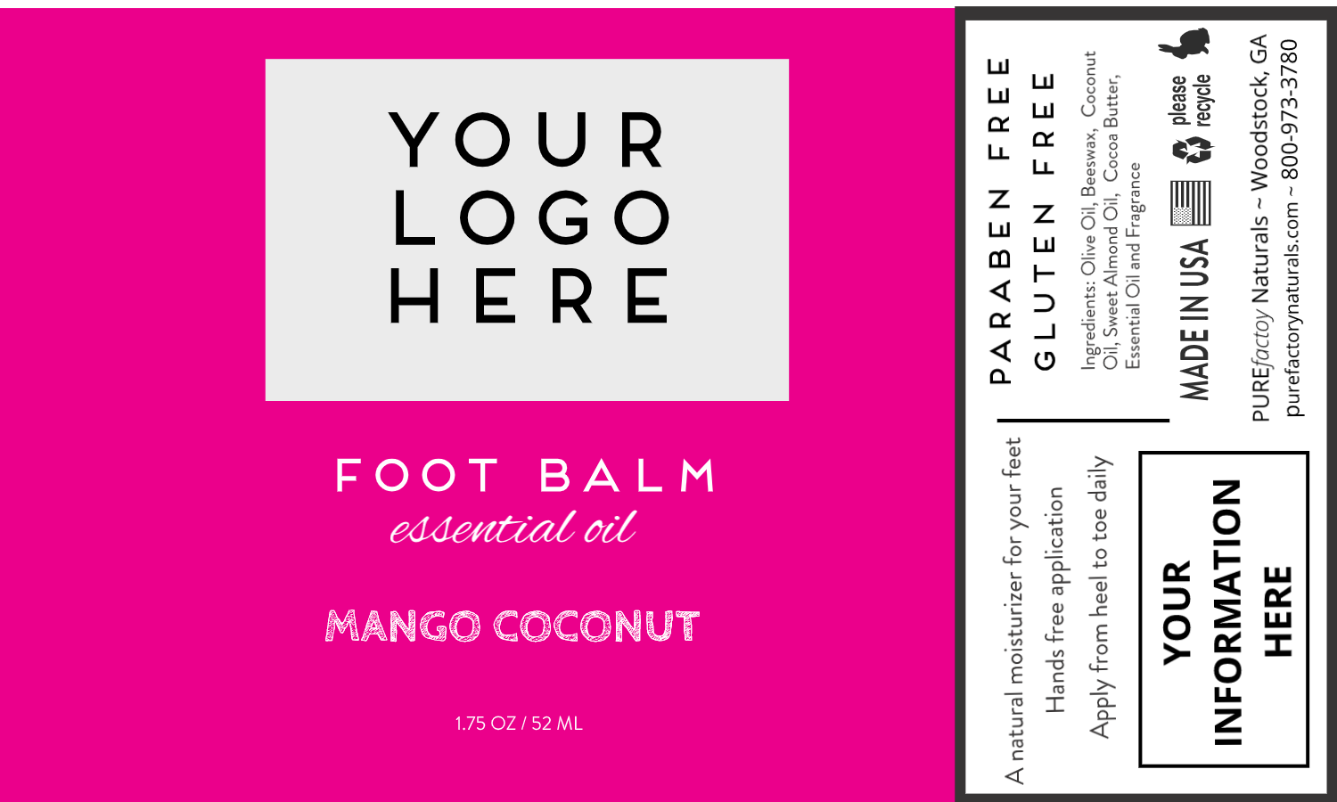 PUREfactory Naturals - Wholesale Foot Cream - Custom Foot Balm 1.75 oz1