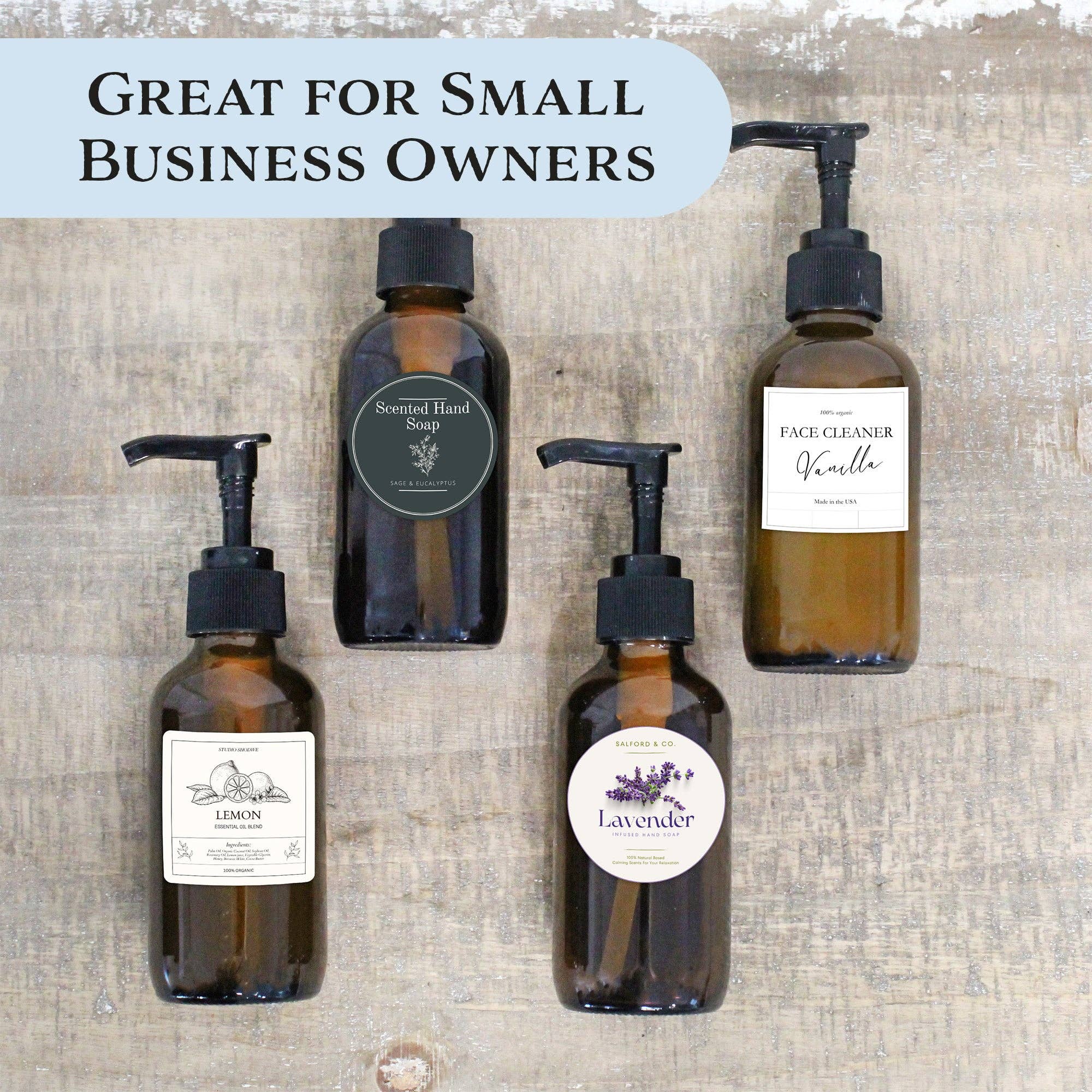 Kurated Korner - Wholesale Soap Dispenser - Cornucopia 4oz Amber Glass Pump Bottles (4-Pack)4