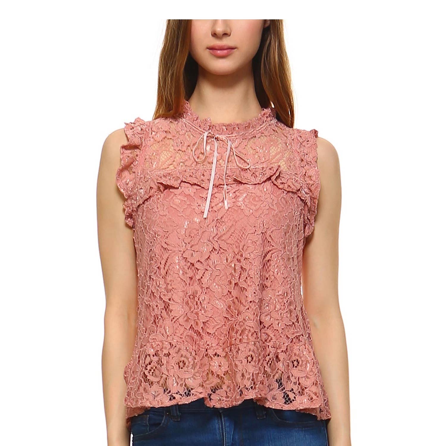 JHP Collection - Wholesale Blouse - Women's - WOMENS PLAIN SLEEVELESS ROUND NECK LACE BLOUSE8