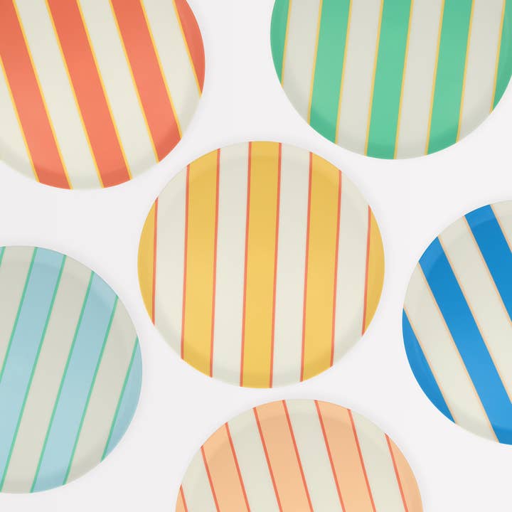 Mixed Stripe Reusable Large Plates for wholesale by Meri Meri