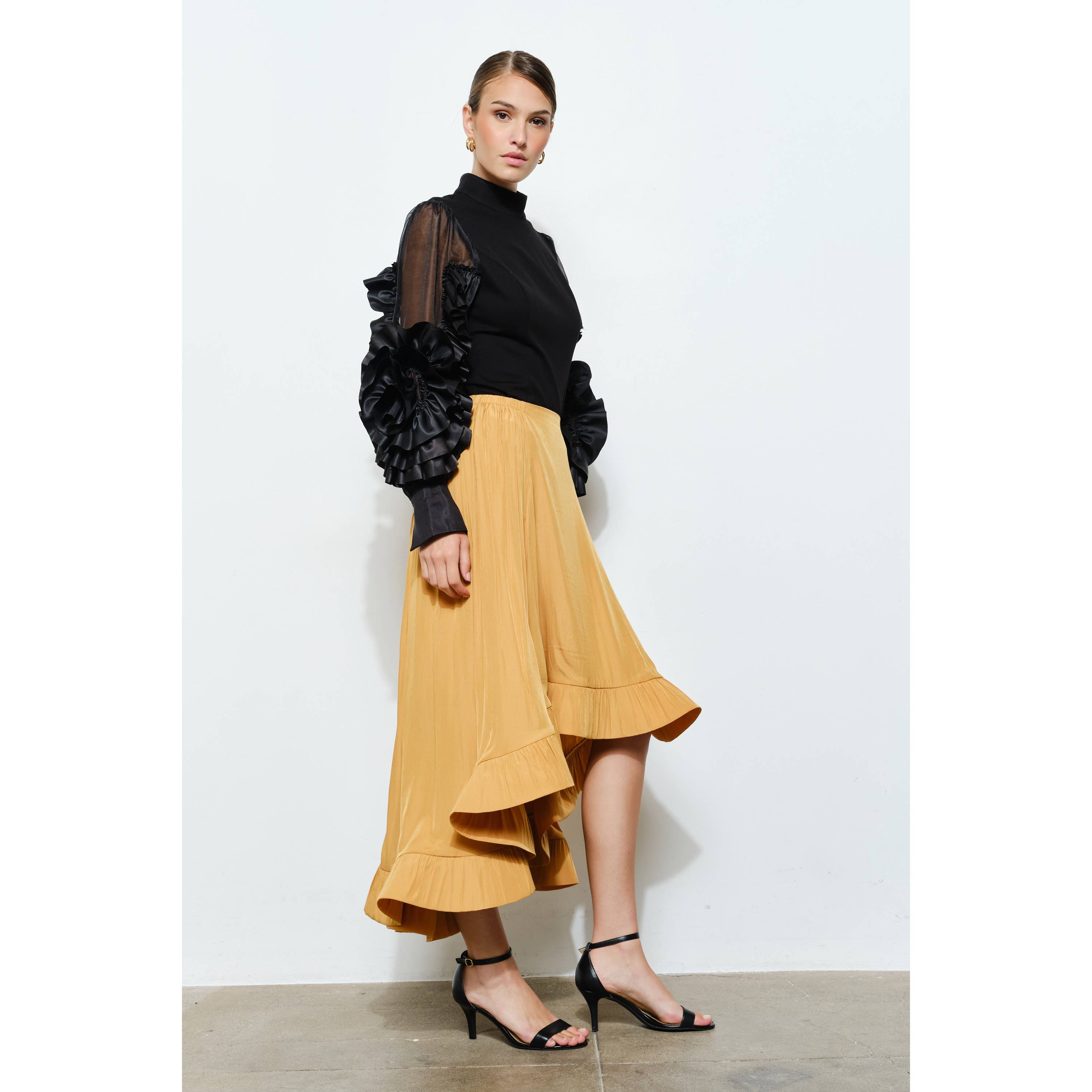 INA - Wholesale Blouse - Women's - Rosette Ruffle Sheer Sleeve Jersey Top5