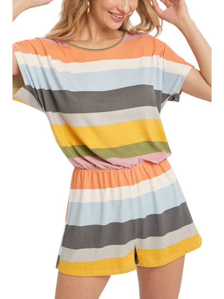 Soft Jersey Multi Color Striped Romper for wholesale on Faire