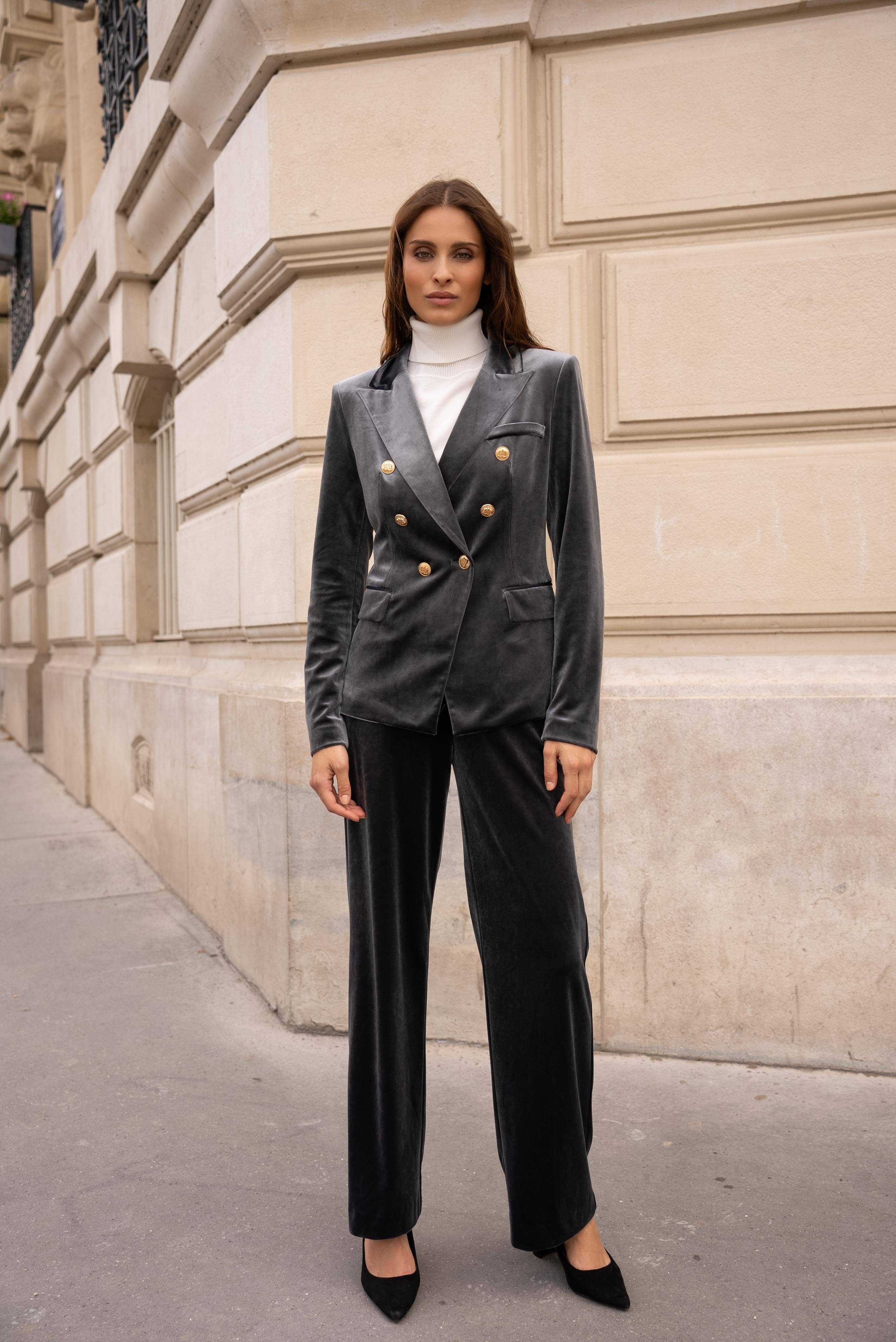 Attentif Paris - Venta al por mayor Chaqueta - Mujer - Chaqueta de terciopelo entallada con botones dorados dobles39