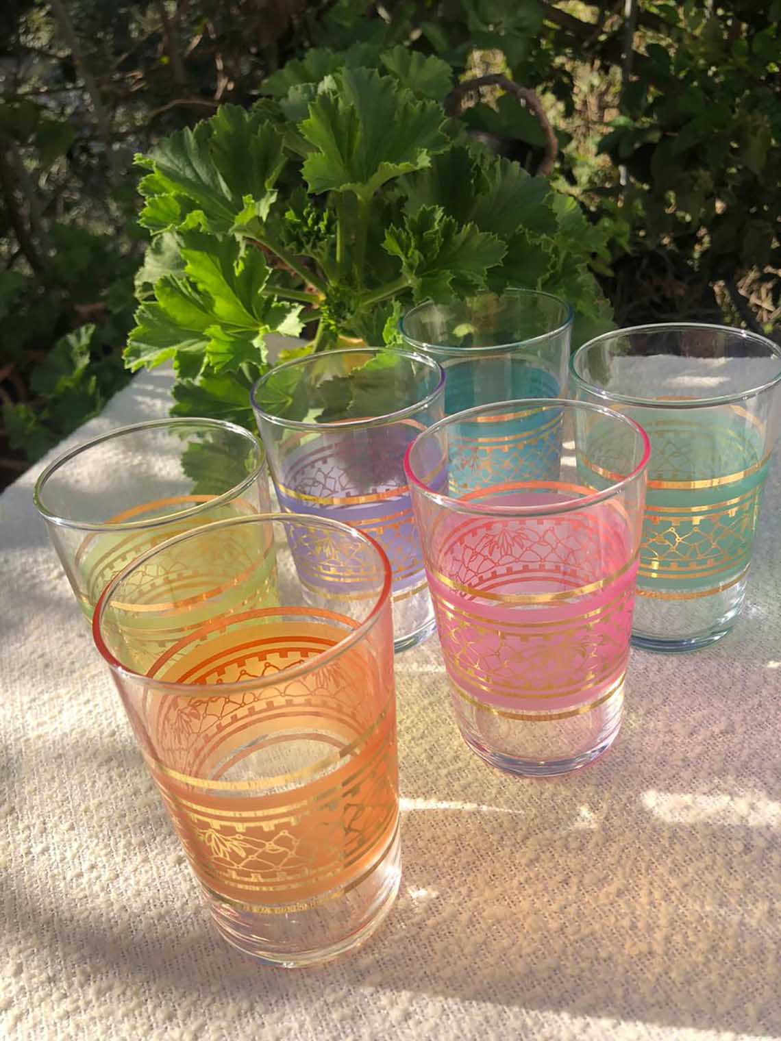 Scents and Feel - Wholesale Drinking Glass/Cup - Set of 6 Moroccan Tea Glasses Pastels Bands1