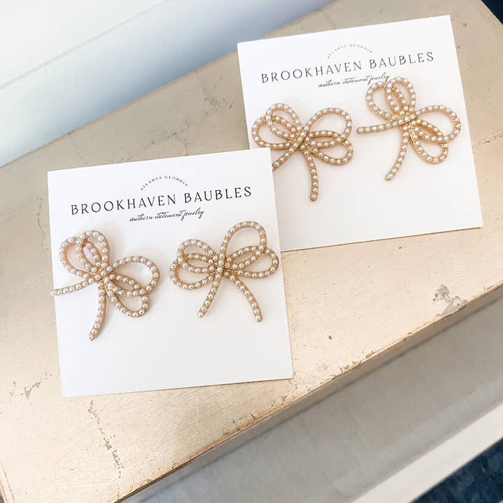 Brookhaven Baubles - Wholesale Stud/Post Earrings - Dainty Pearl Bow Earrings - Southern Statement Jewelry1
