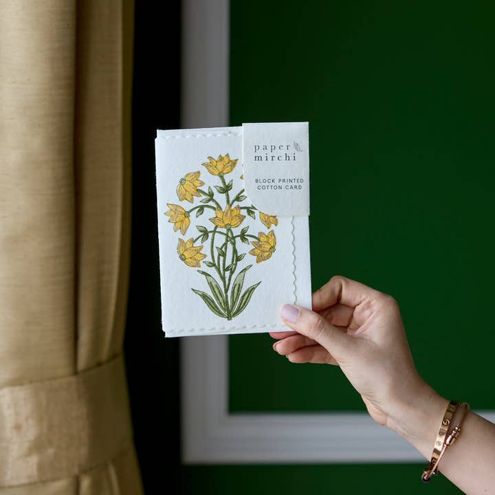 Paper Mirchi - Wholesale Everyday Greeting Card - Hand Block Printed Greeting Card - Champaca Saffron1