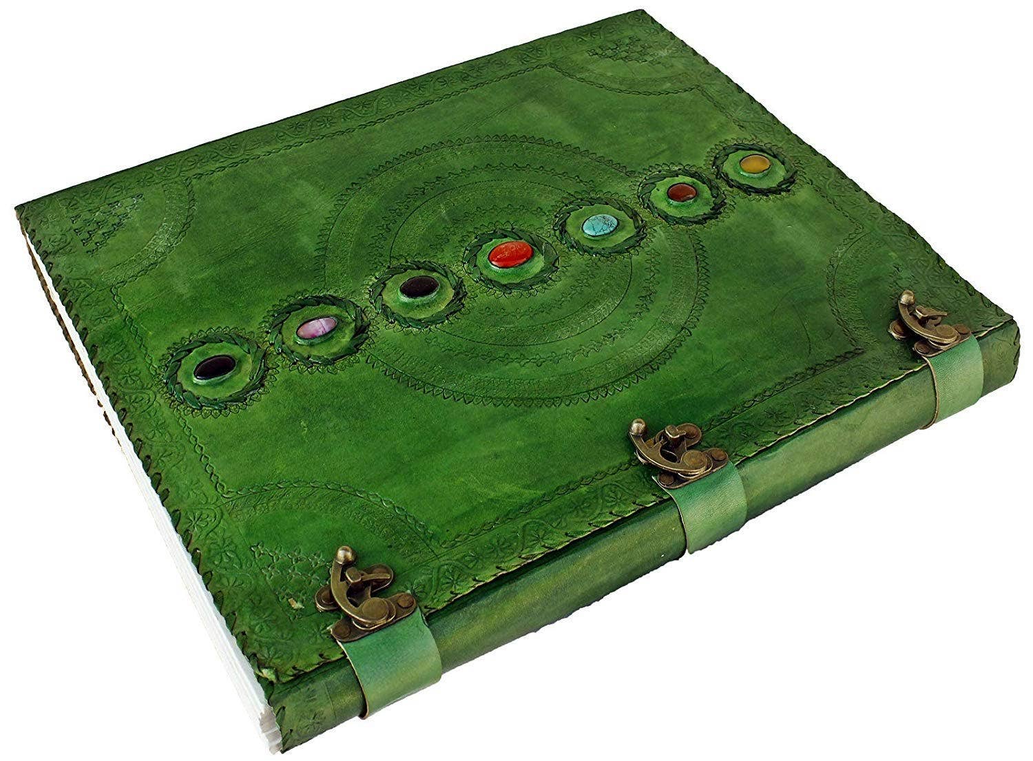 Tuzech Leather - Wholesale Journal/Diary - Tuzech Seven Chakra Medieval Stone Embossed Handmade Jumbo Leather Journal Book of Shadows Notebook Office Hocus Pocus Diary College Poetry Sketch With Leather Bound25