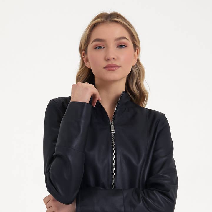 ZIP FRONT FITTED WOMAN LEATHER JACKET for wholesale by The Lud