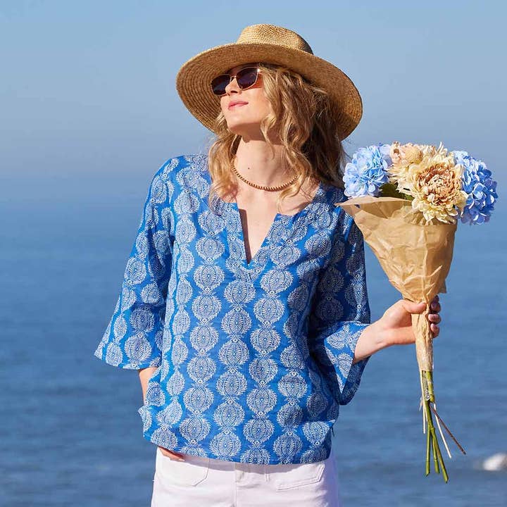 Kurta Tunica in Cotone Blu Navy Harper per la vendita all'ingrosso da parte di rockflowerpaper