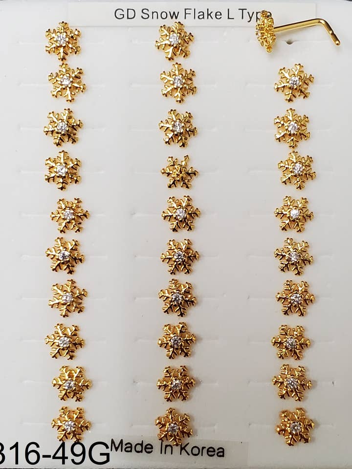 Anel de nariz tipo L em floco de neve em ouro a granel por atacado de etreM