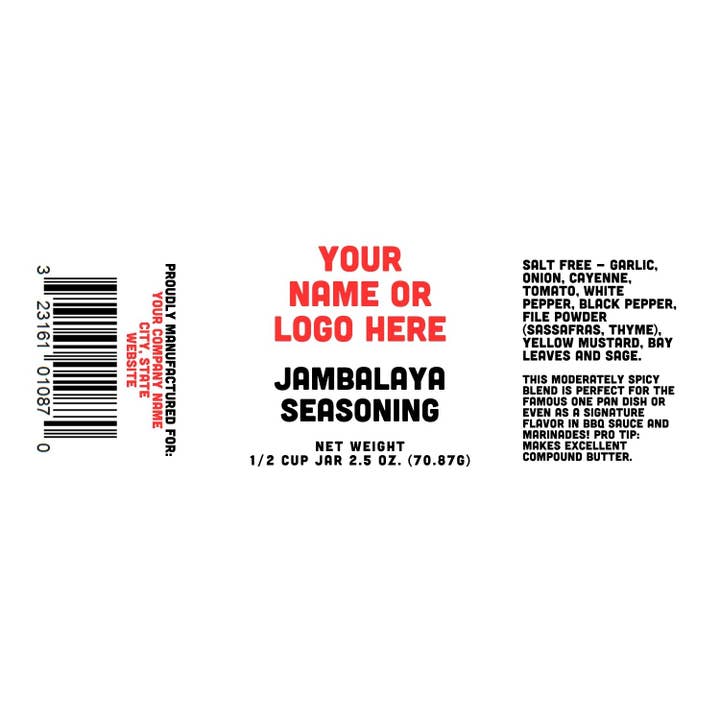 Jambalaya Seasoning - Custom Logo - 1/2 Cup Jar for wholesale by Rachel's Spice Company