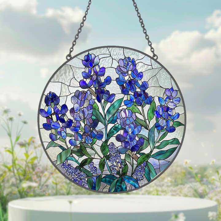 NVC Ecommerce LLC - Vente Attrape-soleil - Attrape-soleil en vitrail de bluebonnet printanier, fleur du Texas4