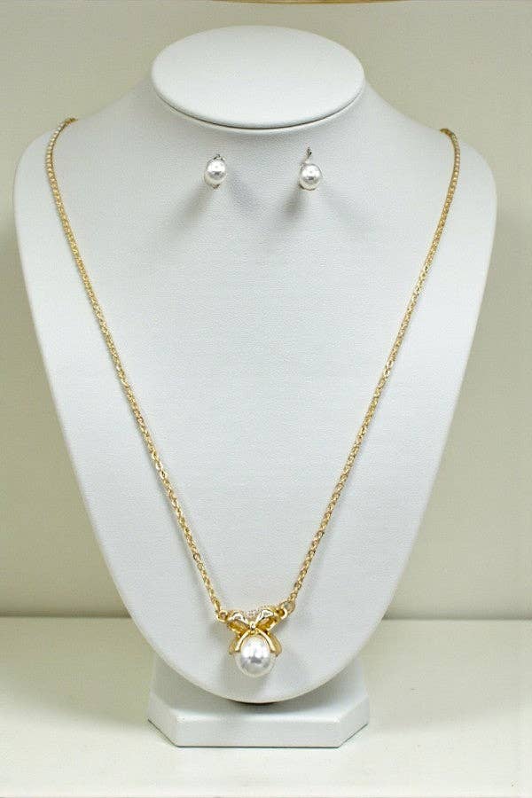 Andrea Bijoux - Wholesale Jewelry Set - BOW PEARL PENDANT NECKLACE SET0