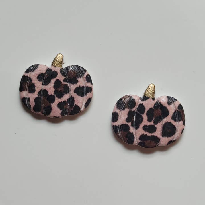 The Leopard Pumpkin Studs- Fall Polymer Clay Earrings for wholesale by Harper Klay Co