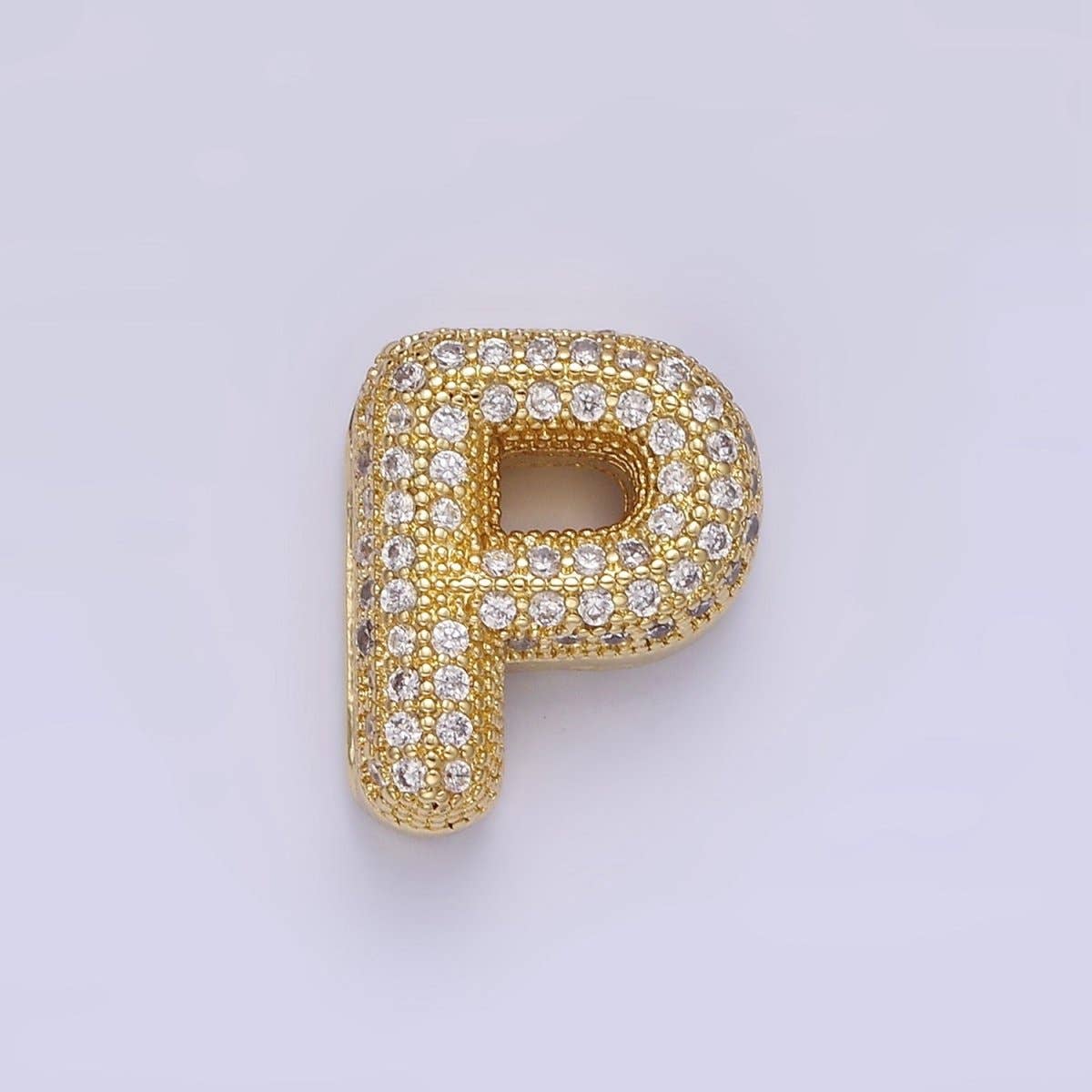 Aim Eternal – wholesale Individual charm/pendant – 14K Gold Filled 15mm Micro Paved Balloon Bubble Initial Letter Pendant | A1171-A118314