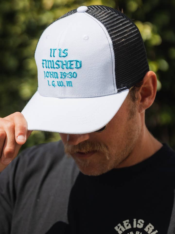 "It Is Finished" Trucker Hat for wholesale by In God We Must