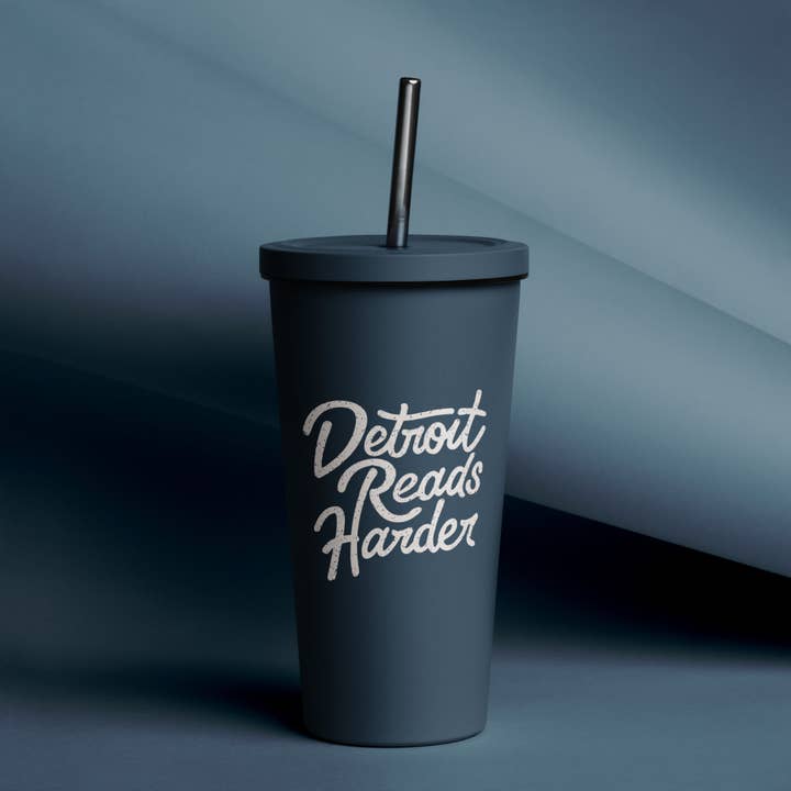 Detroit Reads Harder Tumbler for wholesale by Fables & Tales Co.