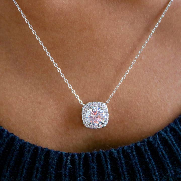 Sterling Silver CZ Square Necklace for wholesale by Atlanta Jewelers Supply