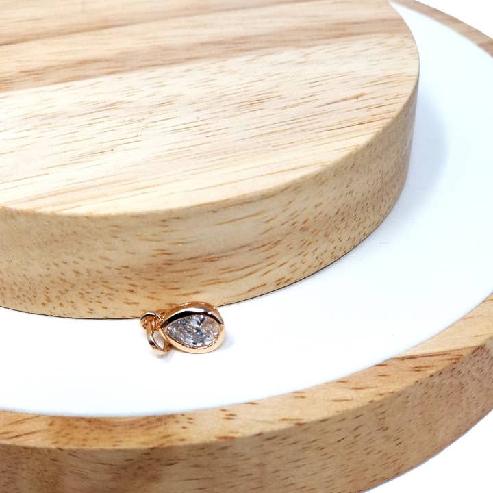 Aim Eternal - Wholesale Individual Charm/Pendant - Dainty Tiny Delicate Tear Drop Charm Bezel Set CZ gold filled set with cubic zirconia accent 6mmX15mm for Necklace Earring Jewelry making