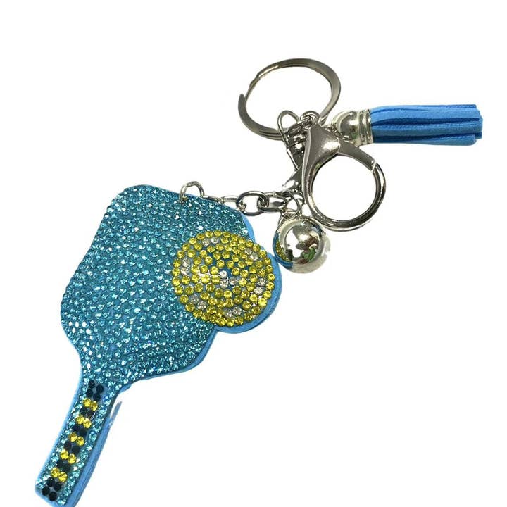 Cute Pickle Ball Rhinestone Keychain. Fun Pickleball Key Fob for wholesale by Purple Myrtle