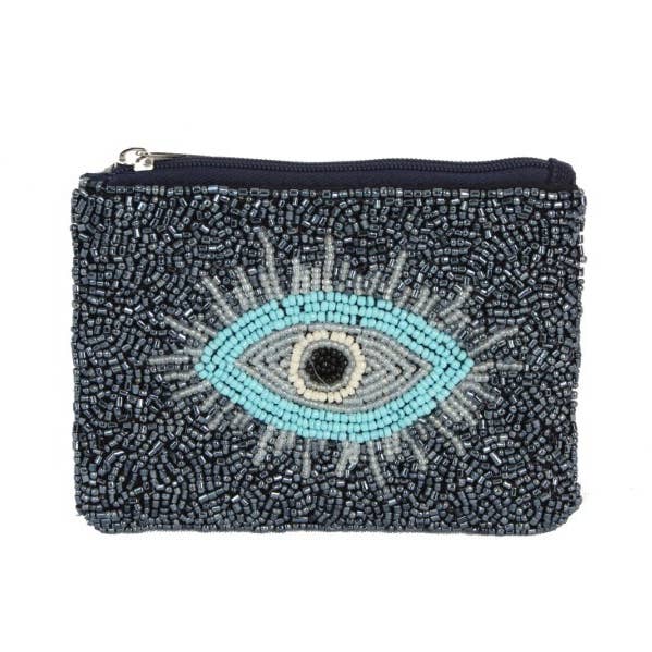 Ladies Fully Beaded EVIL EYE Theme Fashion Coin Purse for wholesale by Nima Accessories Inc