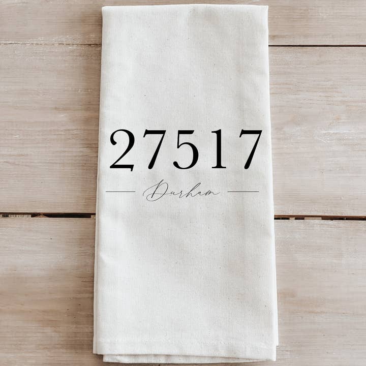 Personalized Zip Code Script Kitchen Towel for wholesale by DWELL Home Shoppe