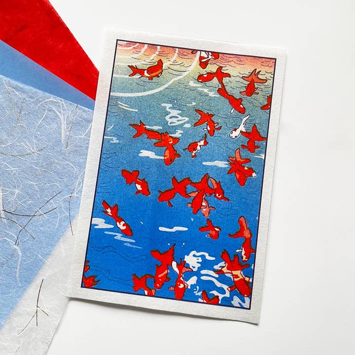 Kingyo Sukui / Goldfish Scooping • 5x7" Risograph Art Print for wholesale by Shishido Creative