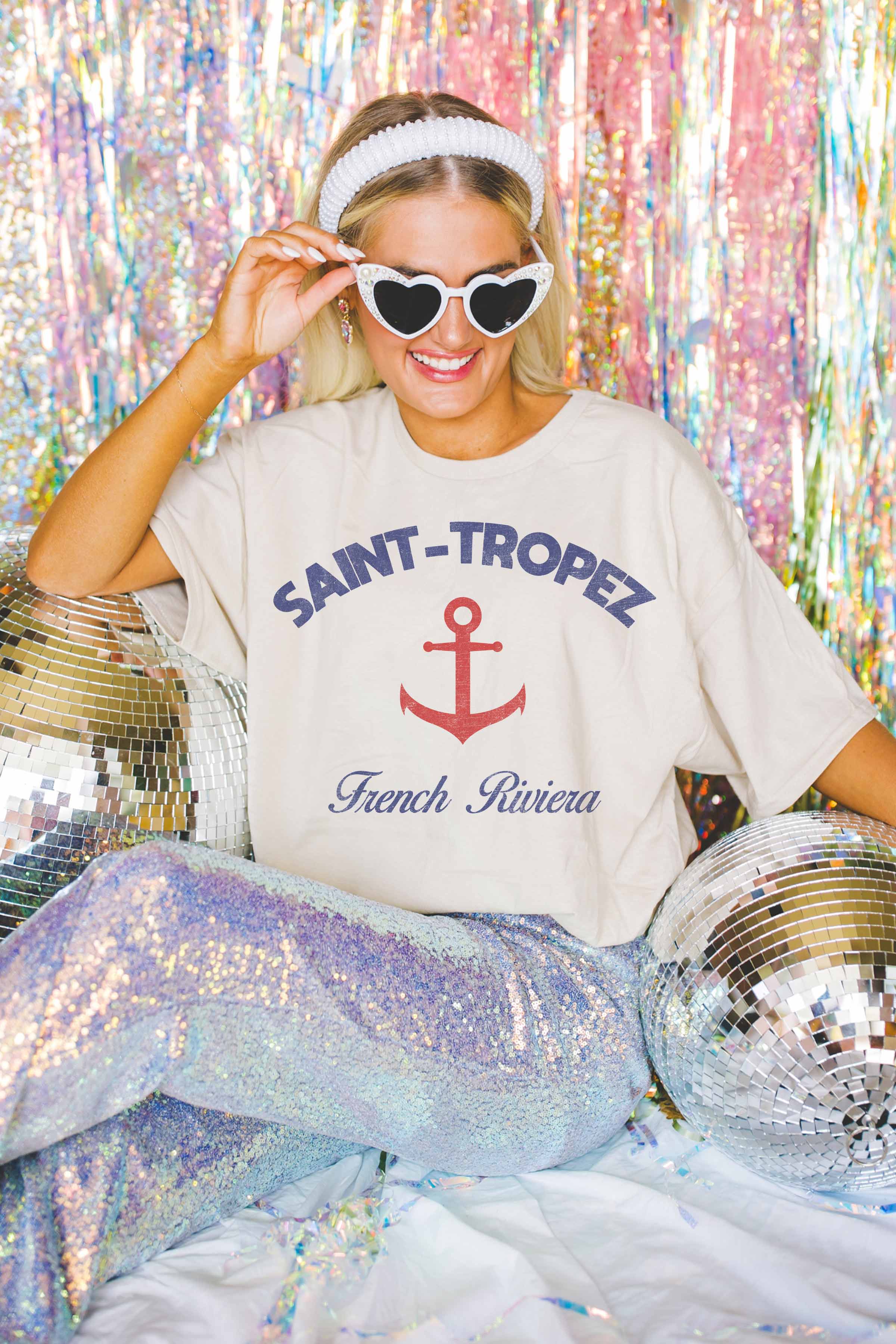 GOOD DAY STREET - Wholesale Screen Printed T-Shirt - Women's - [G1565X-OTS]-SAINT TROPEZ OVERSIZED GRAPHIC TEE2