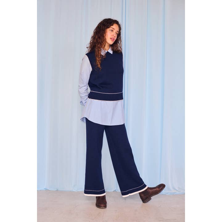 GiGi Knitwear - Wholesale Pants - Women's - Lara Knit Pants in Navy & Ivory2