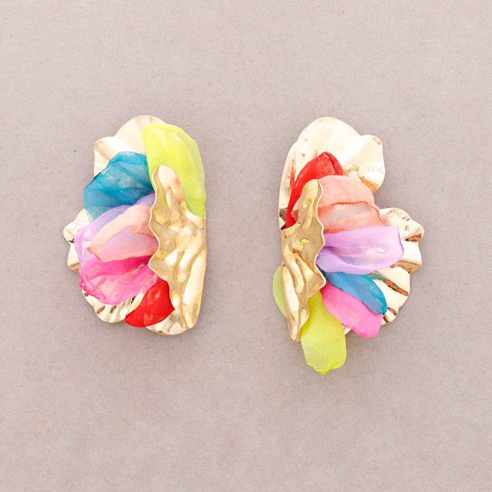 Sonata – wholesale Snap jewellery – Metal Fabric Half Flower Earrings3