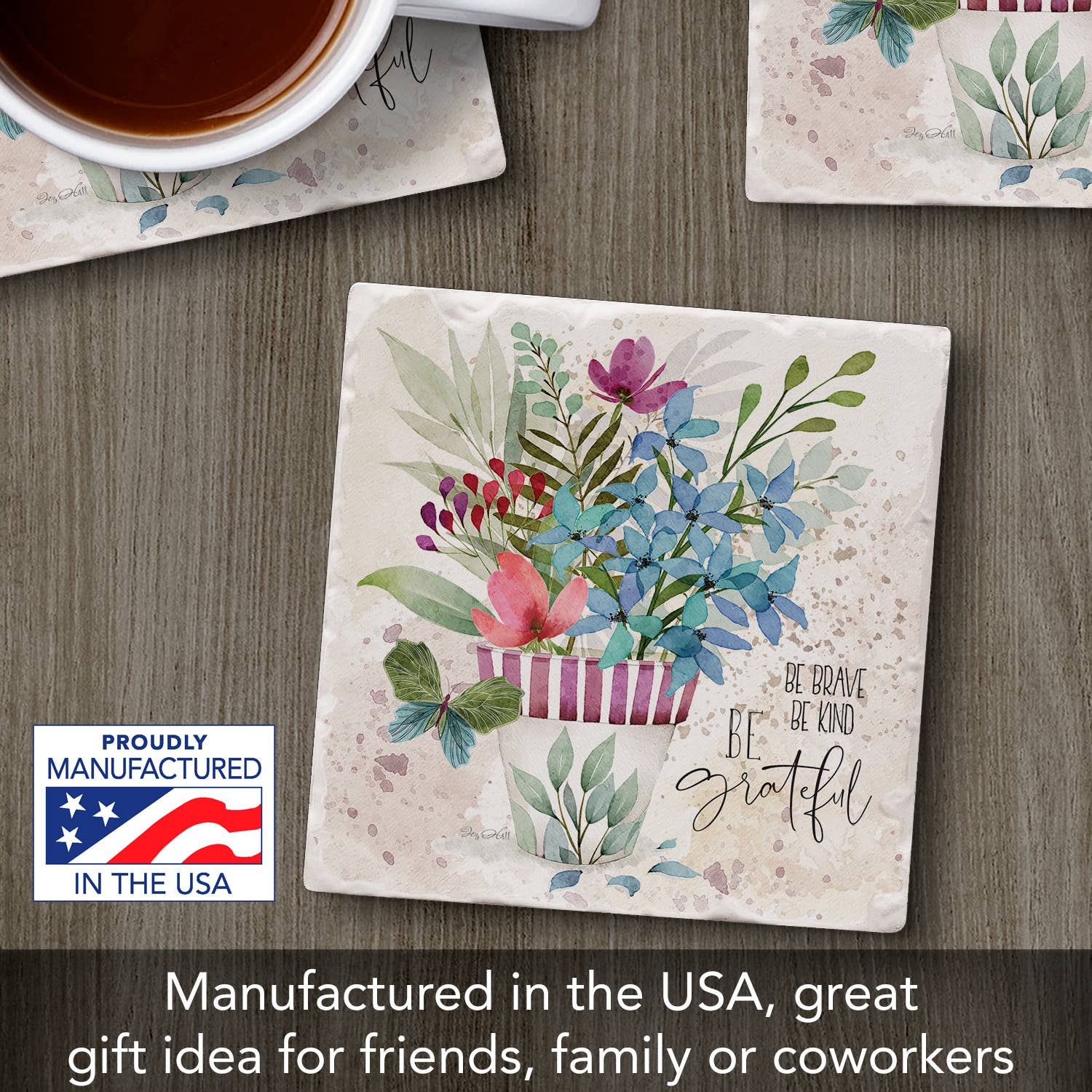 Conimar Promotions - Wholesale Coasters - "Brave Kind Grateful" Single Tumbled Tile Coaster   6