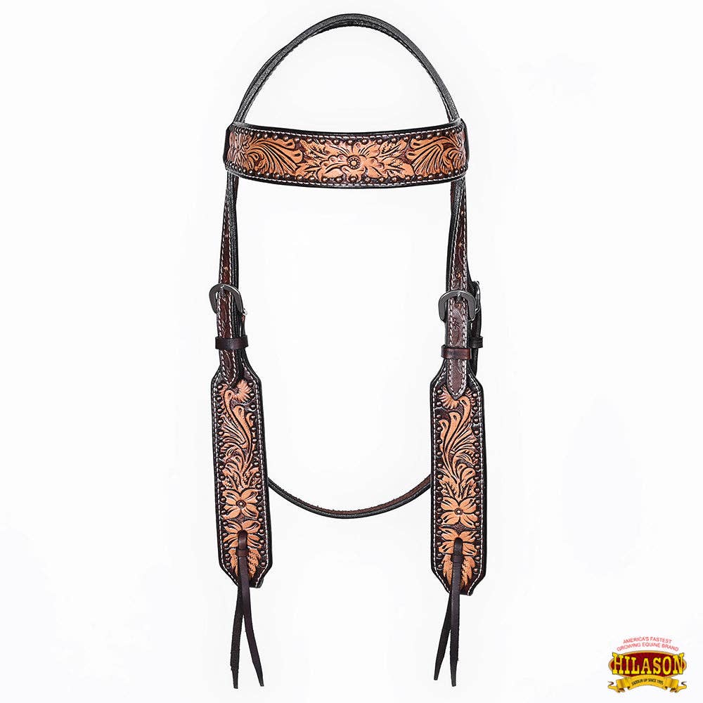 HILASON - Wholesale Horseback Riding Gear - Hilason Horse Floral Hand Carved American Leather Breast Collar Headstall Dark Brown2