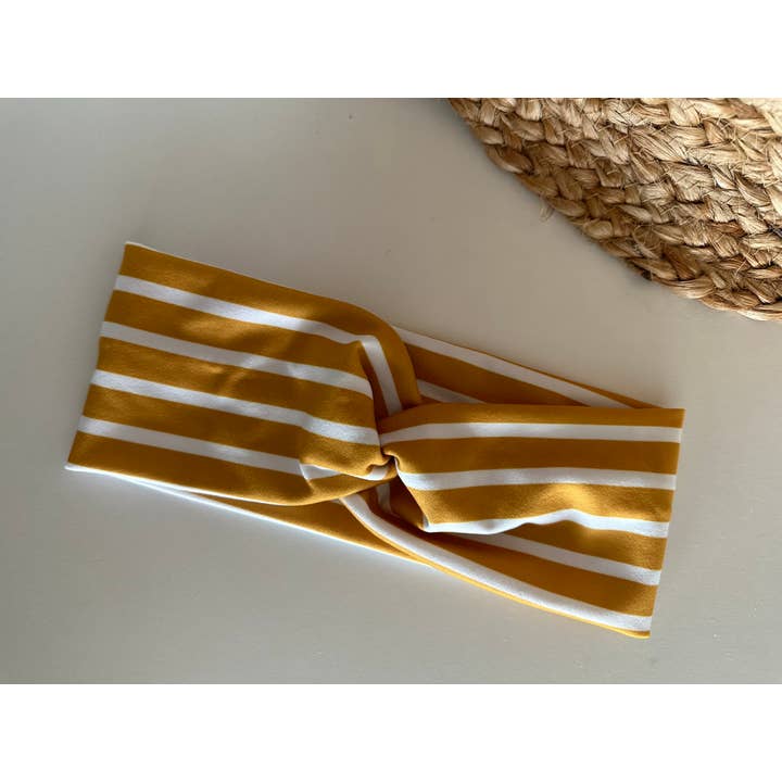 Mustard Striped Adult Headband for wholesale by Kaardal Kraft