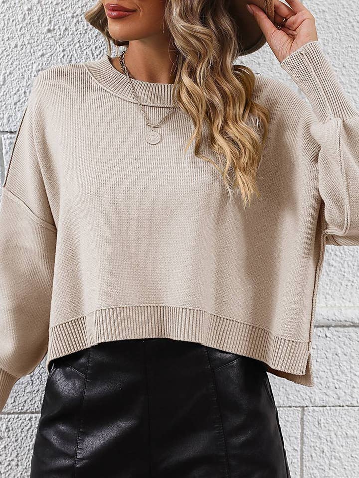 HIDDENBRAND - Wholesale Knit Sweater - Women's - Crewneck Cropped Loose-Fitting Pullover Sweater21