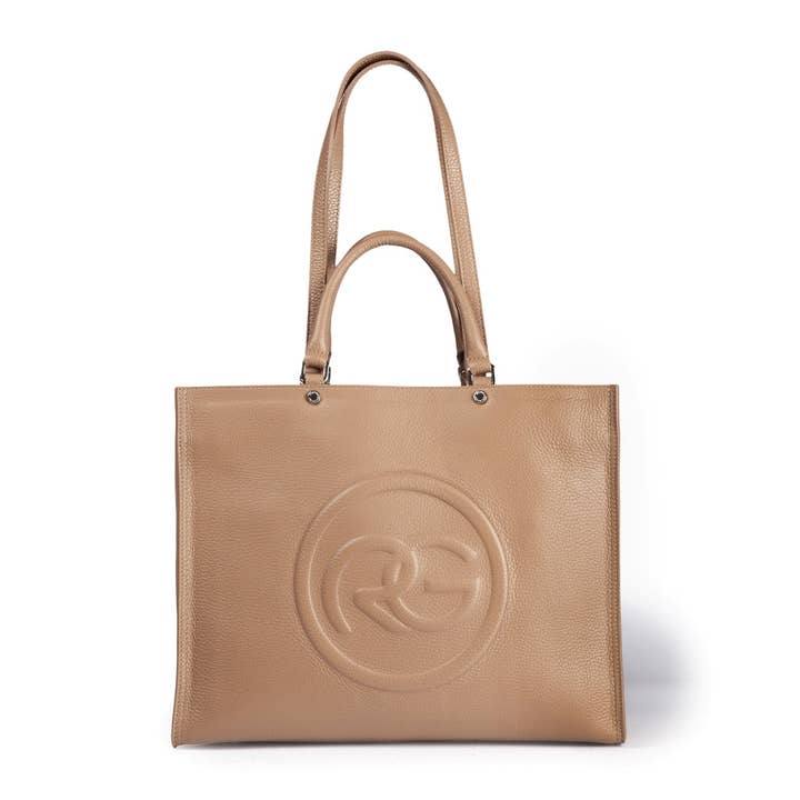 Grand sac à main en cuir grain de mouflon Roberta Pelle avec doubles anses pour porter à l'épaule ou à la main pour la vente par Roberta Gandolfi