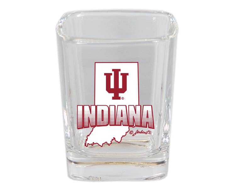 Jenkins Enterprises - Wholesale Cocktail/Liquor Glass - Indiana Hoosiers Shotglass Sq State Map & Mascot0