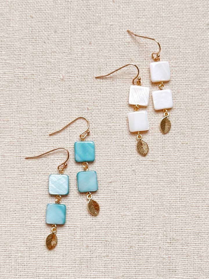 Gold Double Shell and Leaf Drop Earrings for wholesale by Gracie Rose Designs