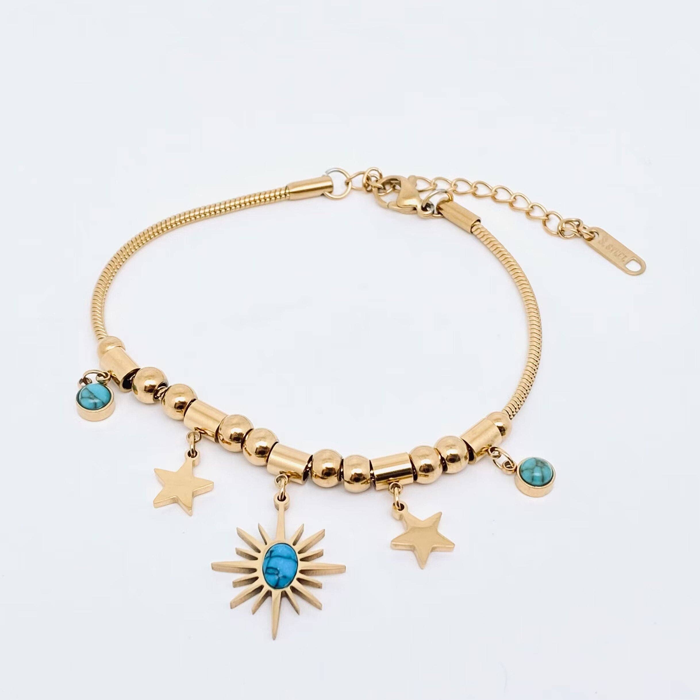 Mio Queena - Wholesale Jewelry Set - Turquoise Stainless Steel Necklace Bracelet Earring Set1