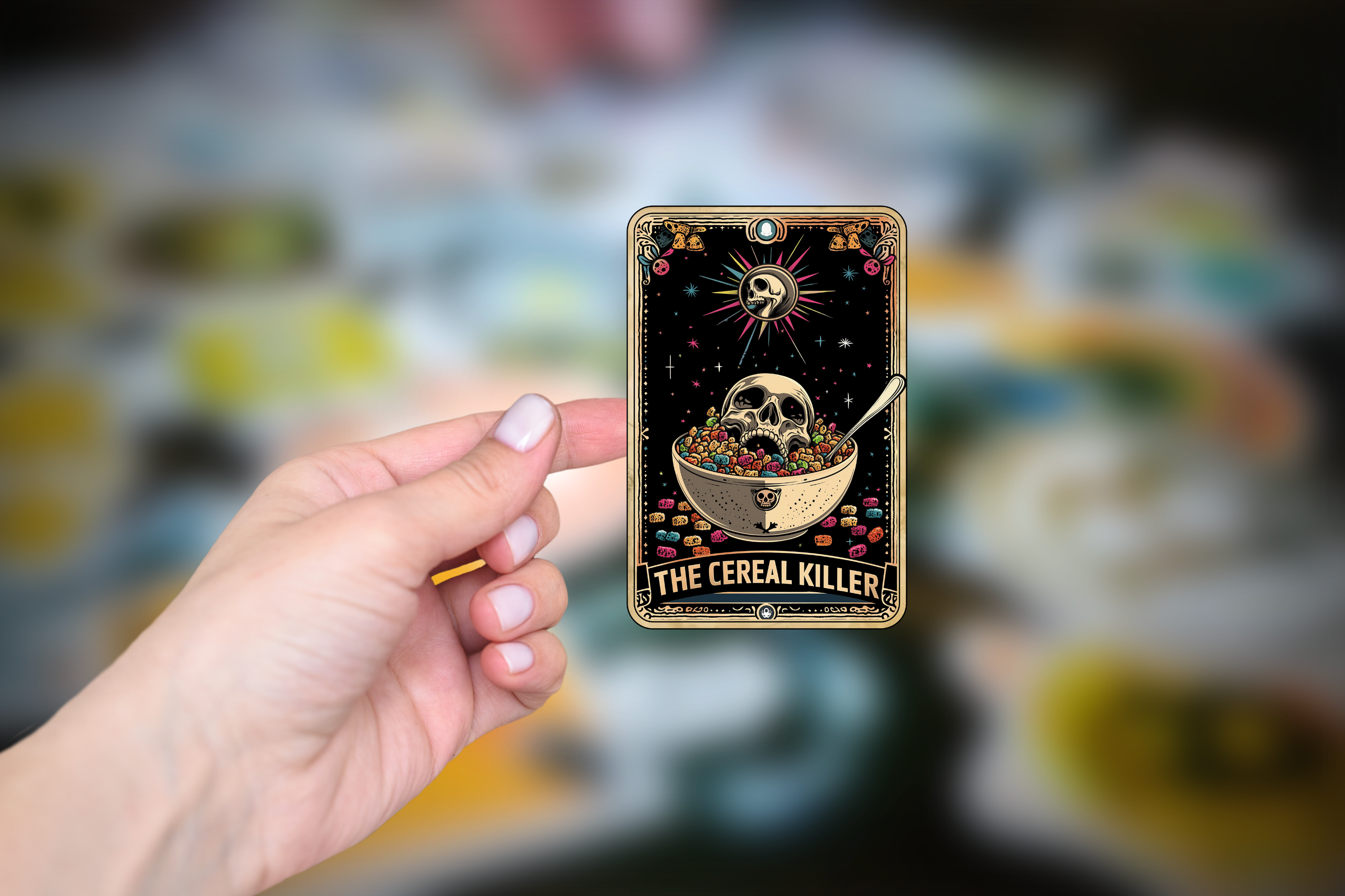 The Bookmark Coven - Wholesale Sticker - Cereal Killer Tarot Sticker - Funny Goth Waterproof Sticker0