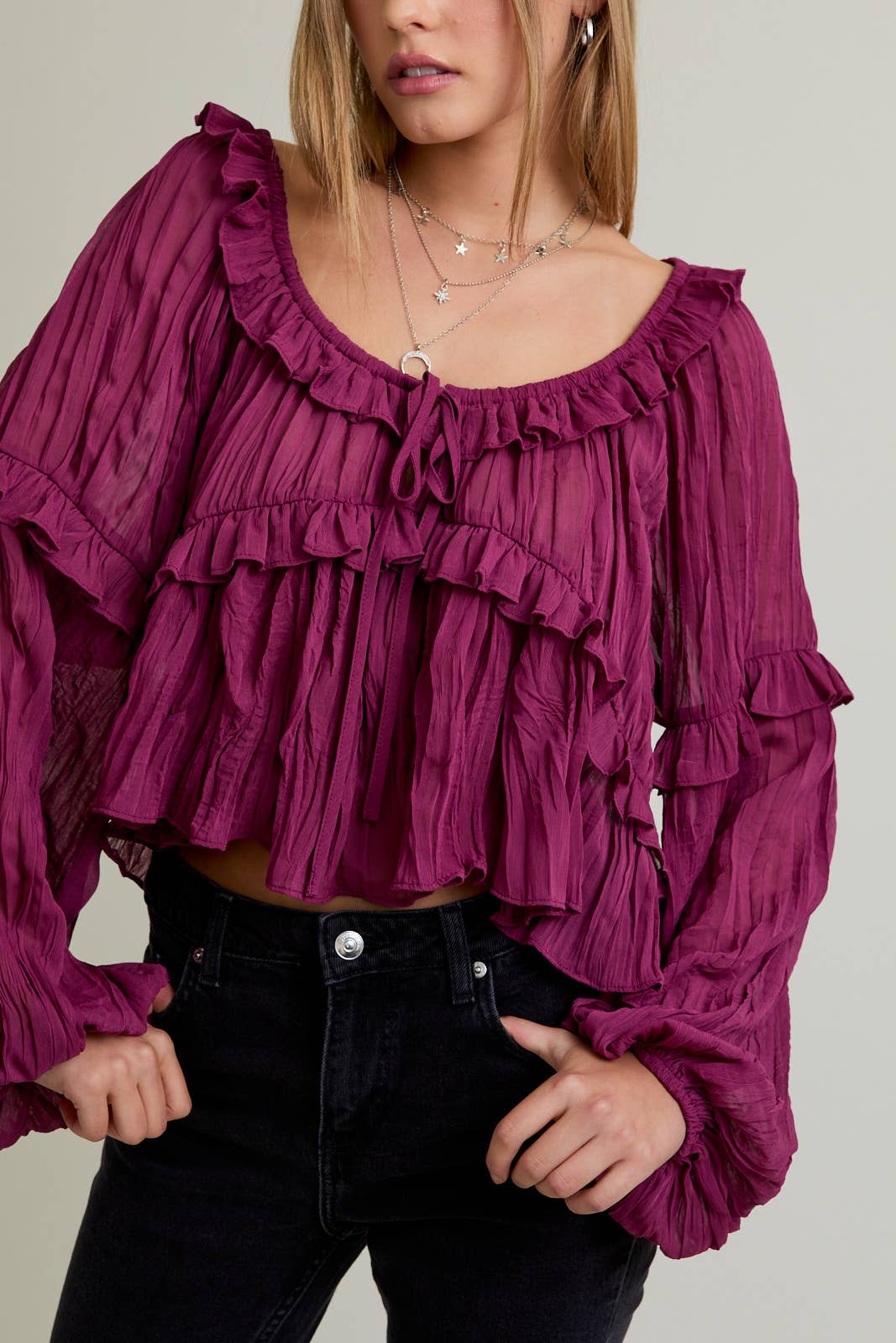 LE LIS - Wholesale Blouse - Women's - SCOOP NECK RUFFLE DETAIL BLOUSE31