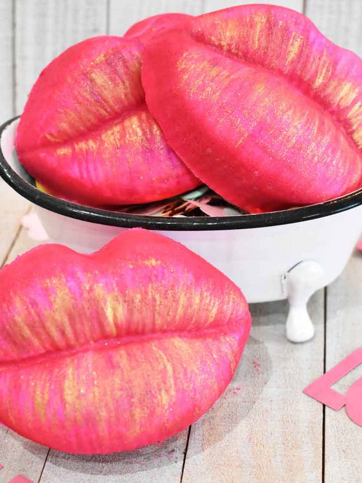 Pucker Up Bath Bomb for wholesale by Indulgence Bath Bakery