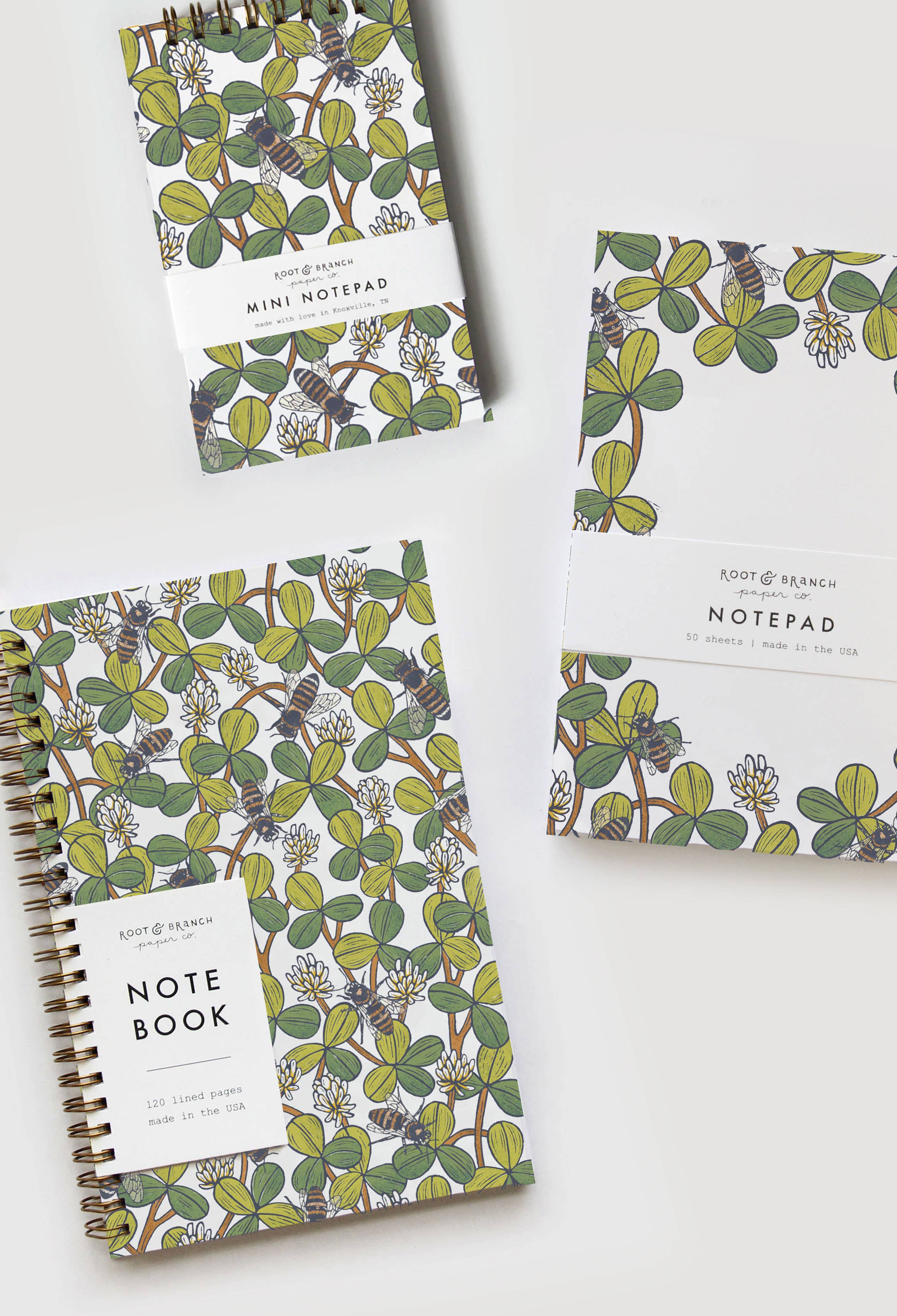 Root & Branch Paper Co. - Wholesale Notepad - White Clover Mini Spiral Notepad2
