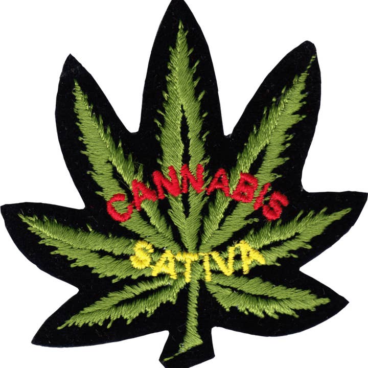 Patch - Pot Leaf - With "Cannabis Sativa" for wholesale by Square Deal Recordings & Supplies