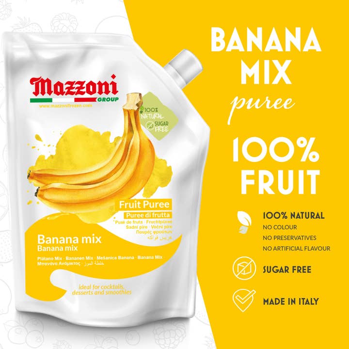 Wholesale Italian Food - Wholesale Fruit Juice - Mazzoni, Banana Mix Puree, 100% Pure Banana Mix, Just Fruit, No Sugar Added, 2.2 lb