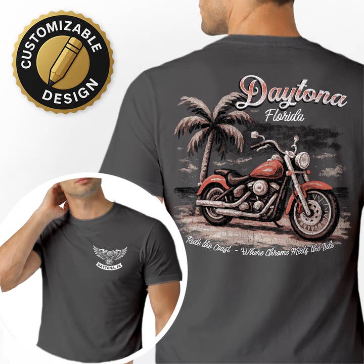 Vintage Motorcycle Tee – Customizable Costal Graphic for wholesale by Textile Graphix