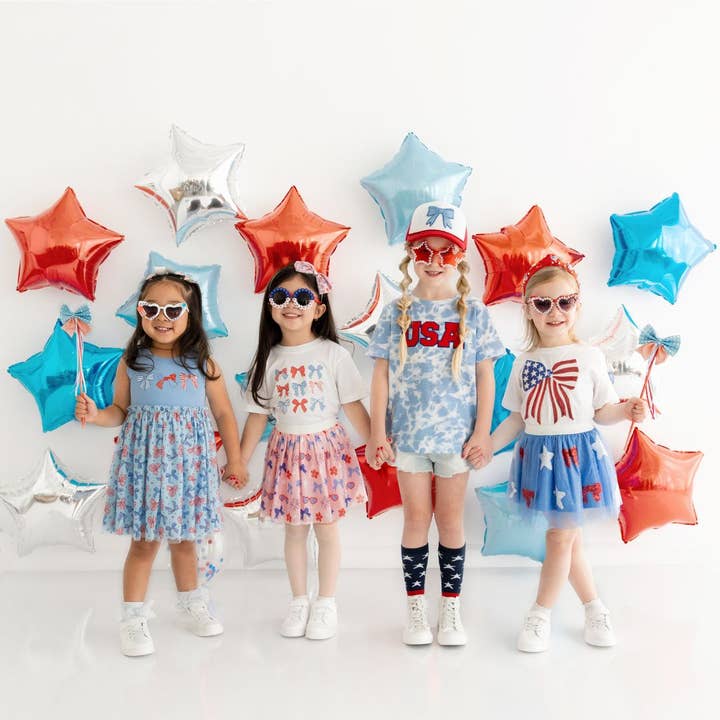Sweet Wink - Wholesale T-Shirt - Kids - Patriotic Sequin Bow Patch Short Sleeve T-Shirt - Kids