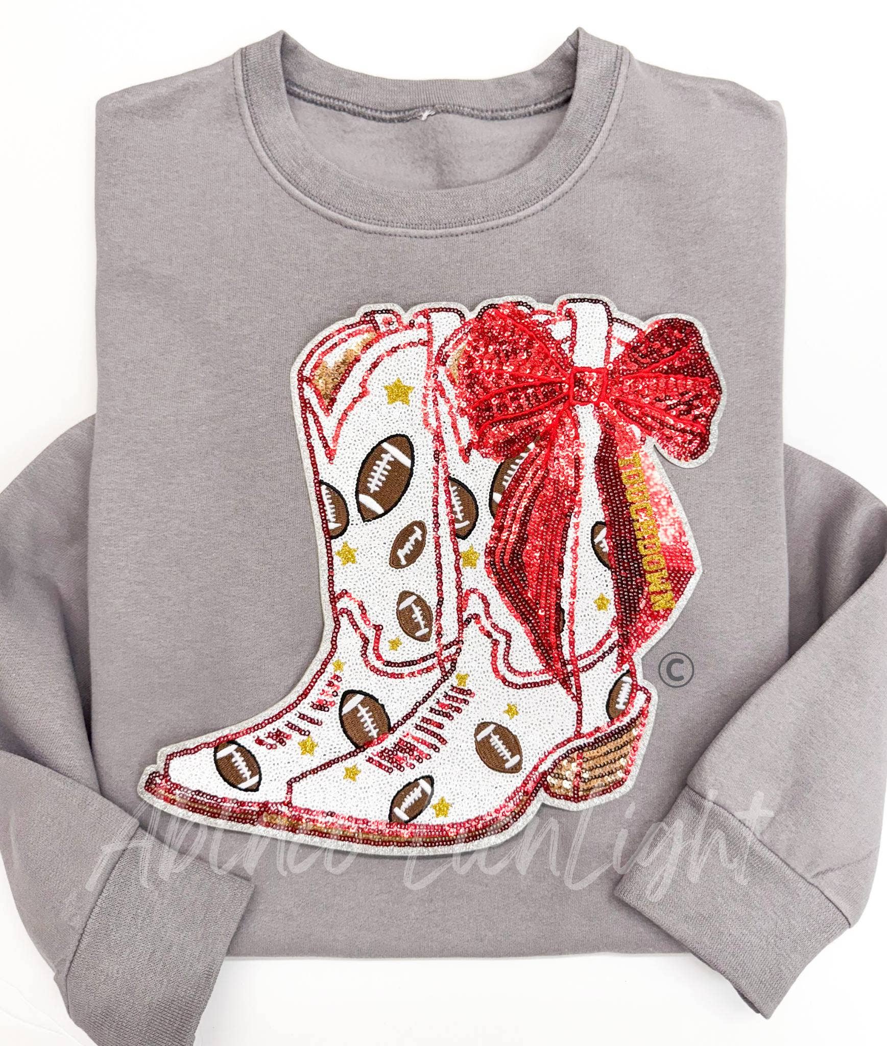 ABLNco - Wholesale Patch - Football Touchdown Star Red Bow Boot Sequin Patch - Large 1
