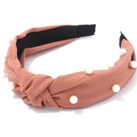 Peach/coral Pearl knot headband/Hairband for wholesale by Fleur de lys collections