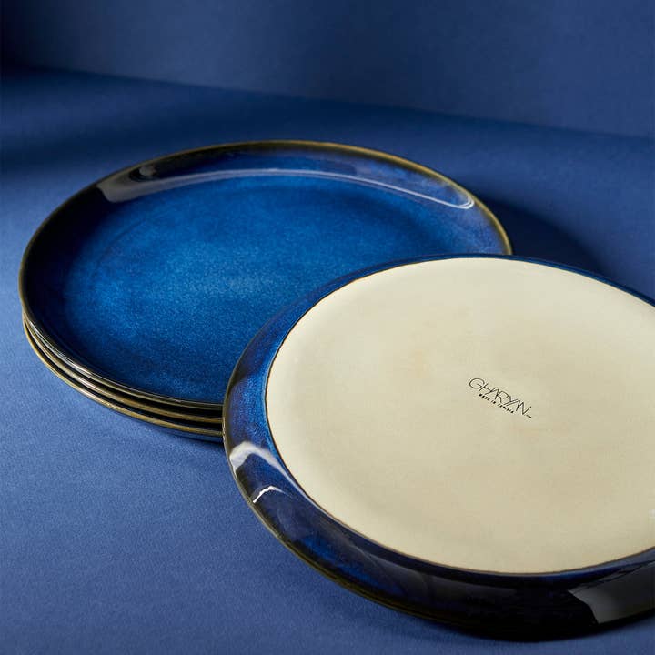 GHARYAN Stoneware & Olive Wood Tableware | USA - Wholesale Dinner Plate - Handmade Stoneware Flat Salad/Dinner Plate | Edan 9.4"11